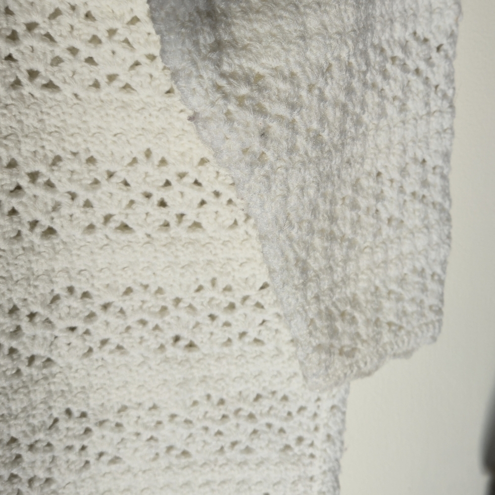Vintage Crochet Longline Cardigan Pearl Button Coquette White L/XL - Picture 7 of 14